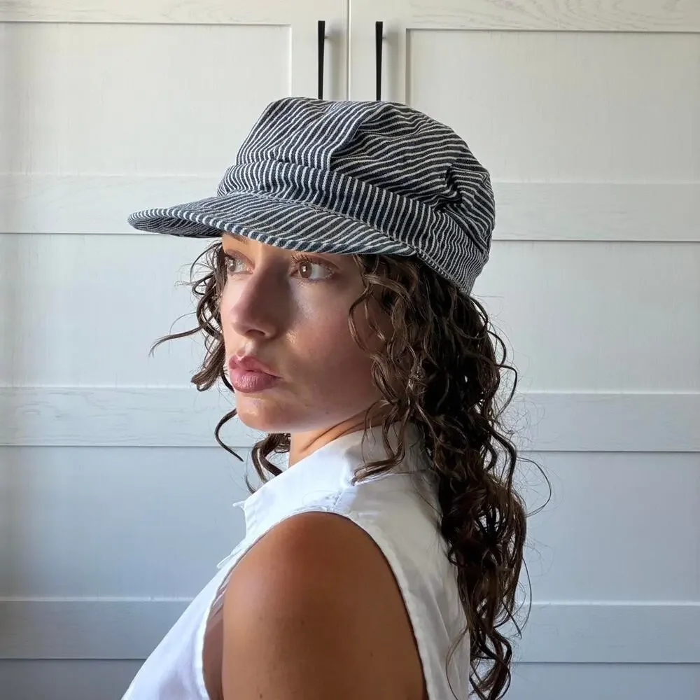 Vintage striped railroad engineer cap